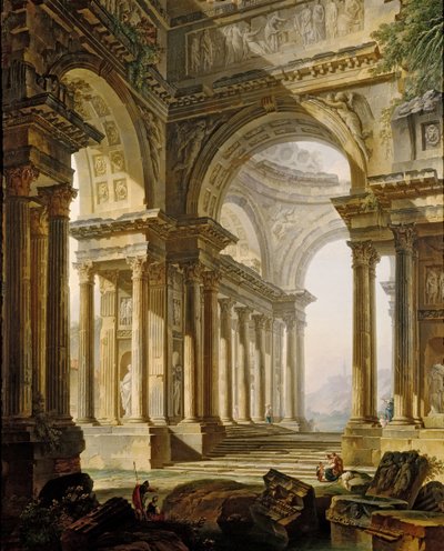 Tempel in ruïnes door Pierre Antoine Demachy